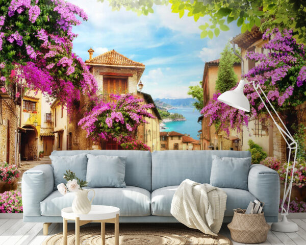 Wall murals Charming street with vibrant flowers (SKU: u06474) Wall murals Wall murals Charming street with vibrant flowers (SKU: u06474)