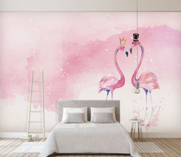 Two flamingos with crown and crown on their head Wall murals Two flamingos with crown and crown on their head