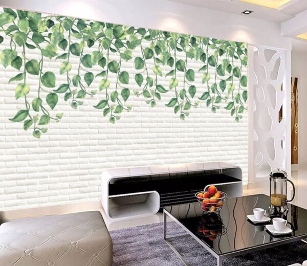 White brick wall with green leaves Wall murals White brick wall with green leaves