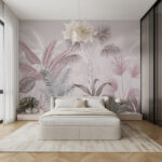 Wall murals Botanical design with pastel leaves.