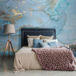 Wall murals Abstract blue and metallic swirls.