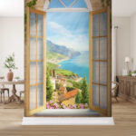 Wall murals Seaside view from open window.