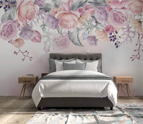 Wall murals Blush florals with delicate butterflies (SKU: u07115) Wall murals Wall murals Blush florals with delicate butterflies (SKU: u07115)