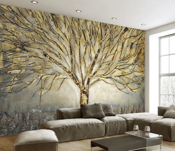 Textured tree branches in shimmering tones Wall murals Textured tree branches in shimmering tones