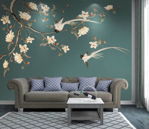 Wall murals Bird on a branch with flowers (SKU: u07198) Wall murals Wall murals Bird on a branch with flowers (SKU: u07198)