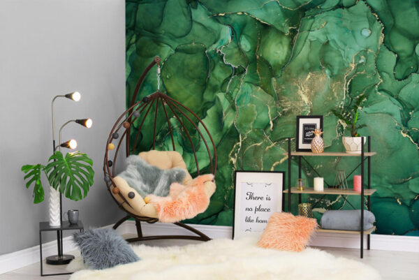 Flowing patterns in rich green hues Wall murals Flowing patterns in rich green hues