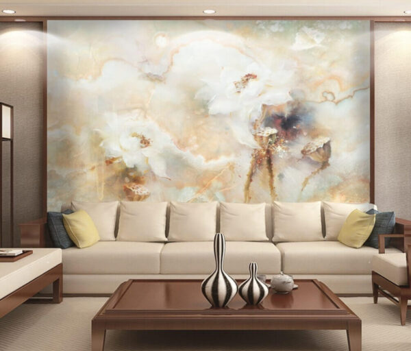 Painting of flowers on a marble surface Wall murals Painting of flowers on a marble surface