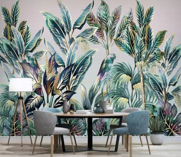 Tropical foliage with hidden birds Wall murals Tropical foliage with hidden birds