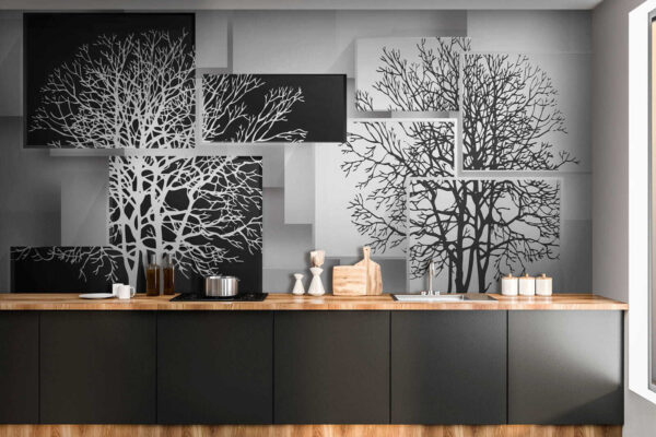 White branches on a black background Wall murals White branches on a black background
