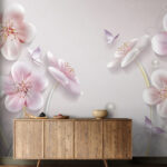 Wall murals Wallpaper with flowers and butterflies