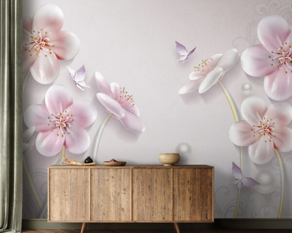 Wallpaper with flowers and butterflies Wall murals Wallpaper with flowers and butterflies