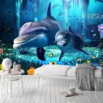 Wall murals Couple of dolphins swimming in a sea