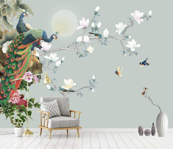 Wall murals Bird on a branch with flowers and birds (SKU: u09915) Wall murals Wall murals Bird on a branch with flowers and birds (SKU: u09915)