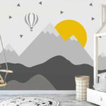 Wall murals Hot air balloon over mountains.