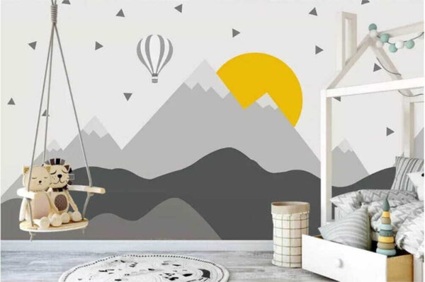 Hot air balloon over mountains Wall murals Hot air balloon over mountains