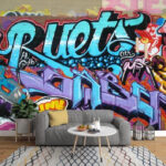 Wall murals Urban graffiti art in vibrant colors.