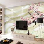 Wall murals Painting of a branch with pink flowers