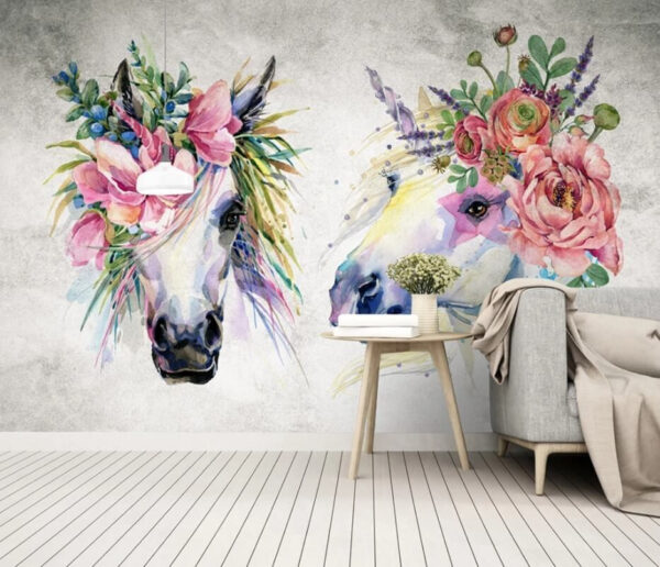 Horses adorned with floral crowns Wall murals Horses adorned with floral crowns