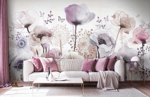 Delicate watercolor flowers and butterflies Wall murals Delicate watercolor flowers and butterflies