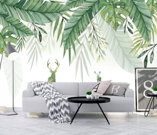 Watercolor painting of a deer and leaves Wall murals Watercolor painting of a deer and leaves