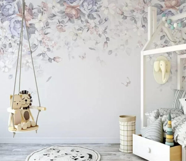 Pastel flowers and butterflies flutter Wall murals Pastel flowers and butterflies flutter