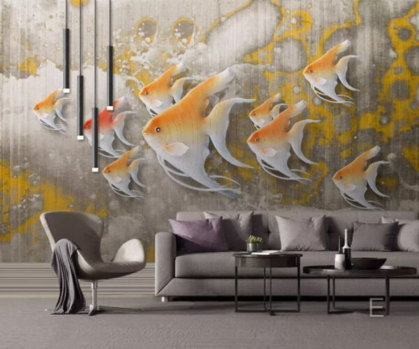 Colorful fish swimming in formation Wall murals Colorful fish swimming in formation