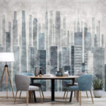 Wall murals Futuristic cityscape with skyscrapers soaring.