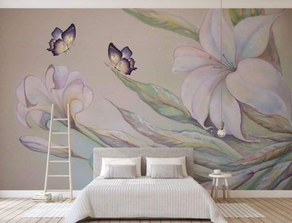 Painting of flowers and butterflies Wall murals Painting of flowers and butterflies