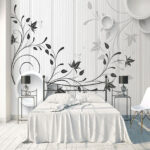Wall murals White wall with black and white flowers