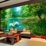Wall murals Serene lake with elegant swans
