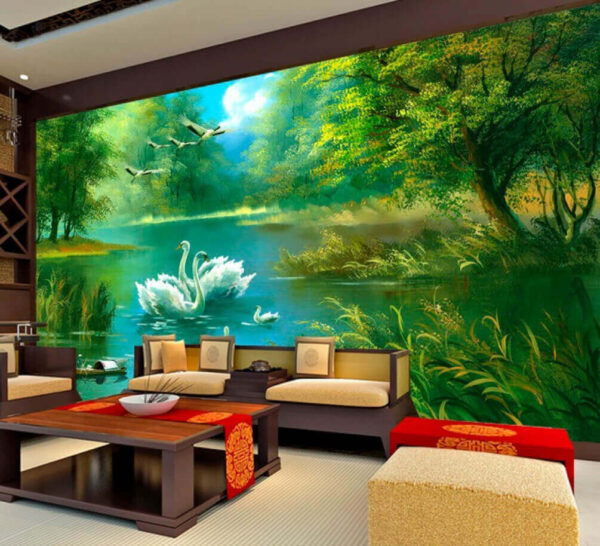 Serene lake with elegant swans Wall murals Serene lake with elegant swans