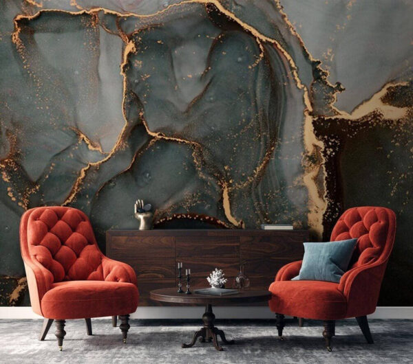 Dark swirling patterns with metallic accents Wall murals Dark swirling patterns with metallic accents