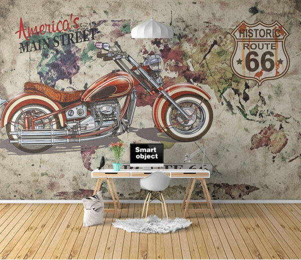 Motorcycle on a map Wall murals Motorcycle on a map