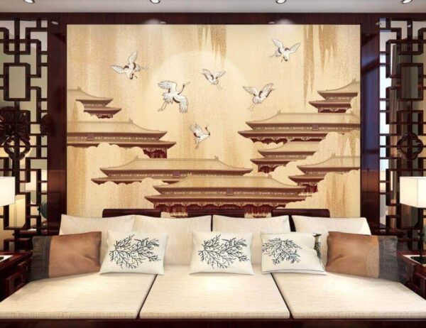Group of cranes flying in the sky Wall murals Group of cranes flying in the sky