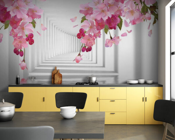 Pink flowers on a branch Wall murals Pink flowers on a branch