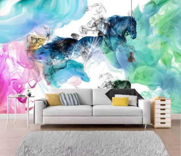 Horse in different colors of smoke Wall murals Horse in different colors of smoke