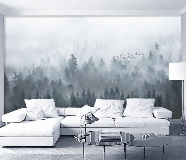 Group of birds flying over a forest Wall murals Group of birds flying over a forest