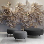 Wall murals Elegant flowers with graceful butterflies.