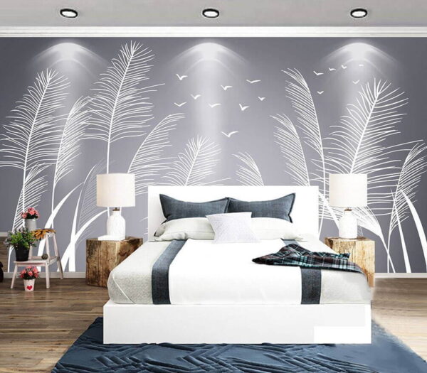 White feathers and birds flying in the sky Wall murals White feathers and birds flying in the sky