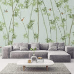 Wall murals Wallpaper with bamboo branches and birds