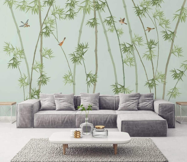 Wallpaper with bamboo branches and birds Wall murals Wallpaper with bamboo branches and birds