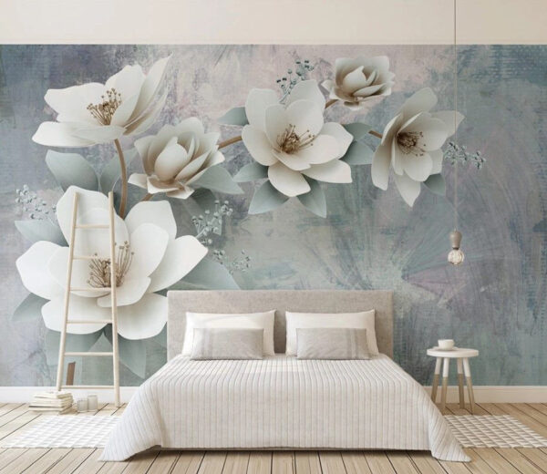 Elegant white flowers on textured background Wall murals Elegant white flowers on textured background