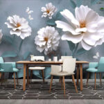 Wall murals White flowers with butterflies
