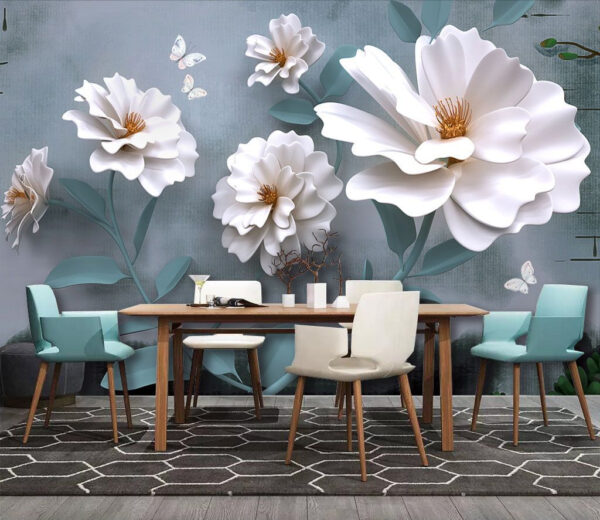 White flowers with butterflies Wall murals White flowers with butterflies