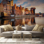 Wall murals Body of water with buildings and boats in it