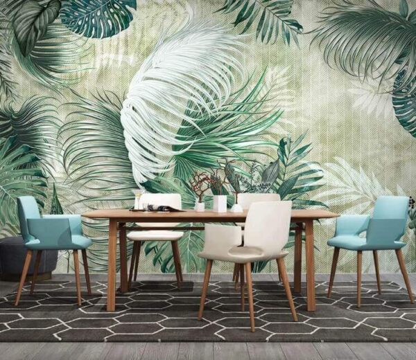 Wall murals Wallpaper with a pattern of leaves