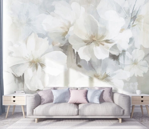 Delicate blossoms on soft canvas Wall murals Delicate blossoms on soft canvas