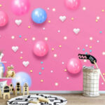 Wall murals Pink background with white and blue balloons and stars