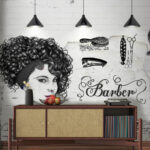 Wall murals Drawing of a woman with curly hair