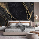 Wall murals Black marble with white veins